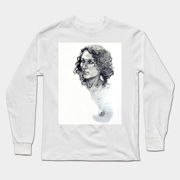 Portrait of a young woman, charcoal pencil Long Sleeve T-Shirt by rozmcq